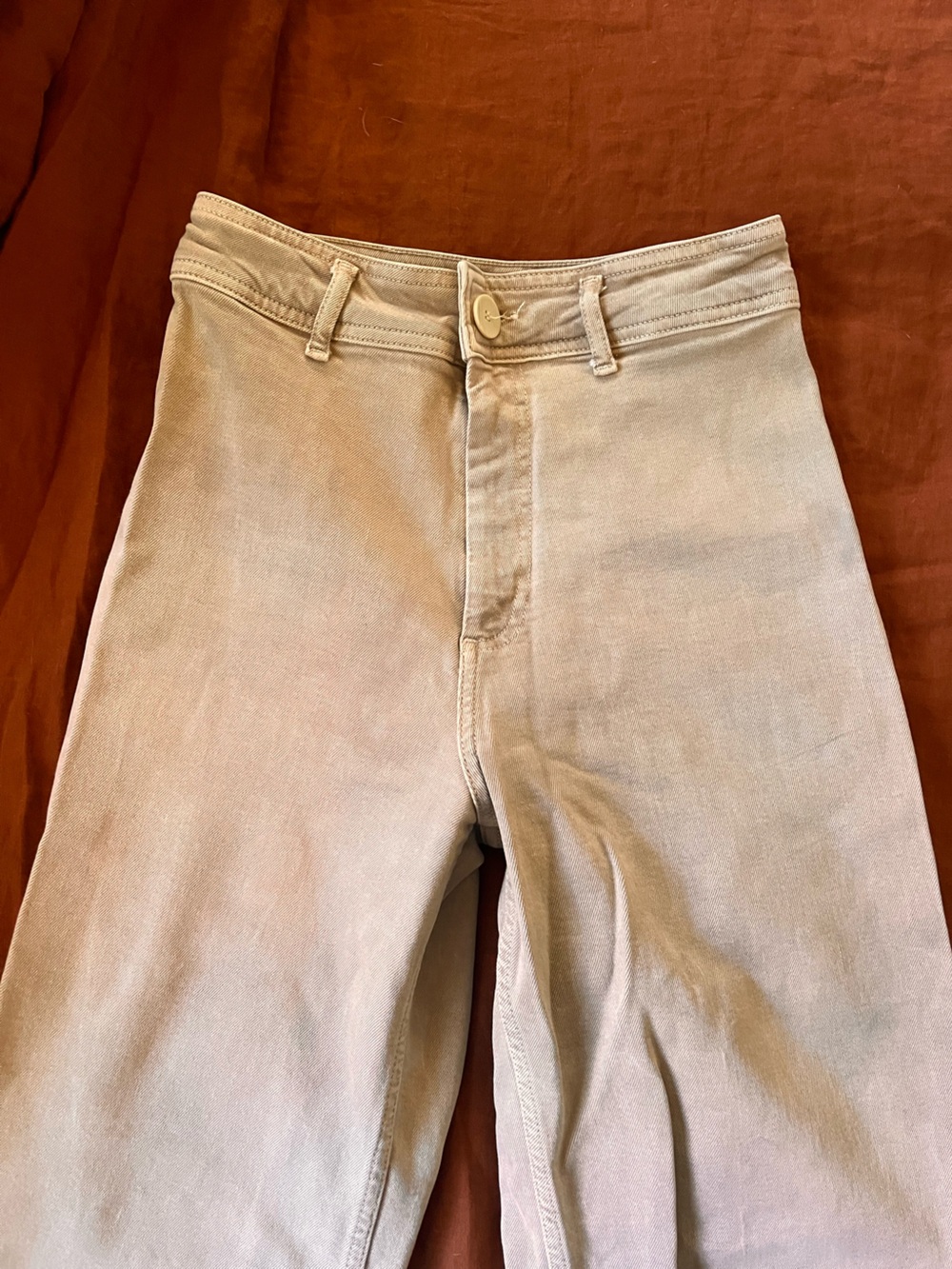 Zara Light Beige High-Rise Wideleg Jeans